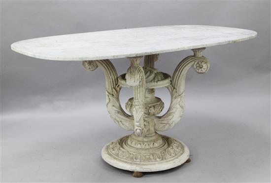 A Continental cast and painted pine centre table, W.5ft 3in. D.3ft H.2ft 8in.